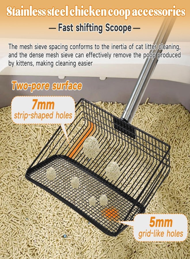 ZINGTERRA 4-in-1 10" Large Chicken Poop Scooper with Gloves,Sifting Shovel Rake,Henhouse Cleaning Tool,Adjustable Long Handle (22.4-62") Litter Scoop,Stainless Steel Poop Shovel for Farm,Goat Stall Accessories - Image 3